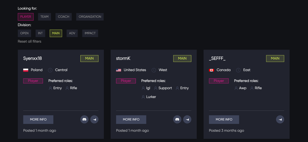 Nexus cards design showing the main profile fields