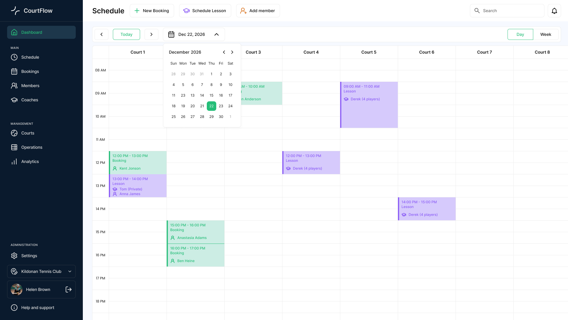 Courtflow schedule screen