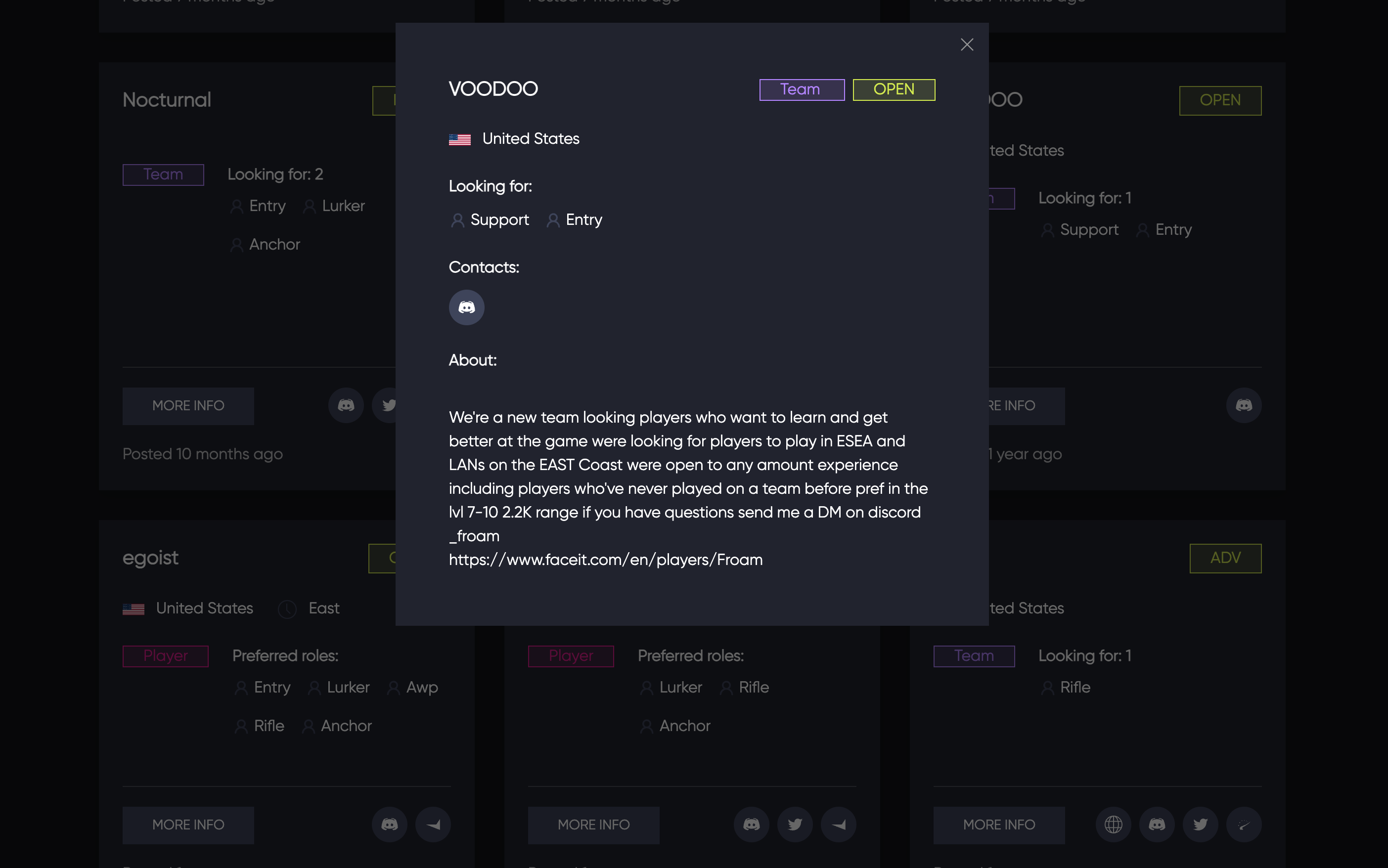 Nexus player card opened to show the full profile