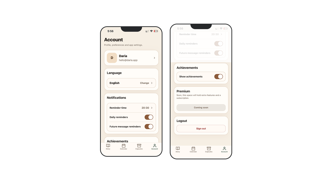 Recall settings screen