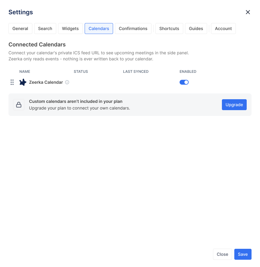Calendar settings (Starter)