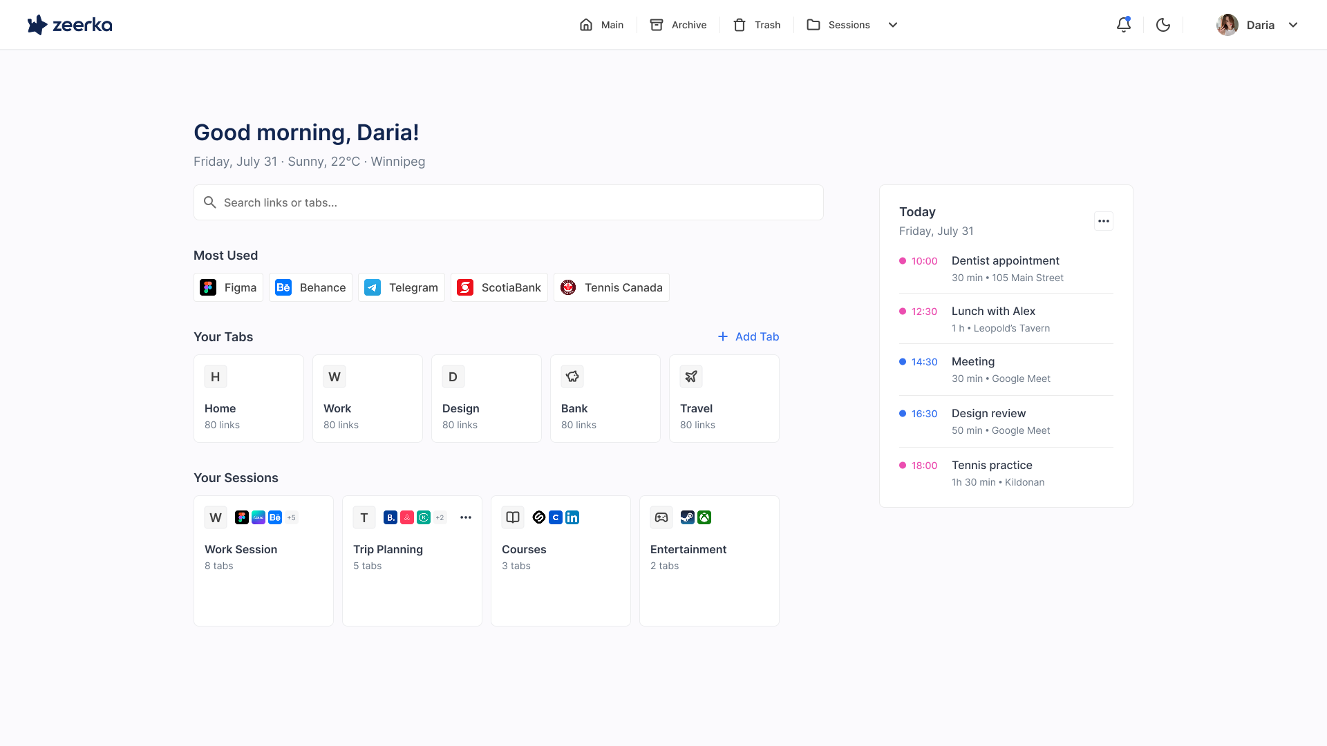 Zeerka start page
